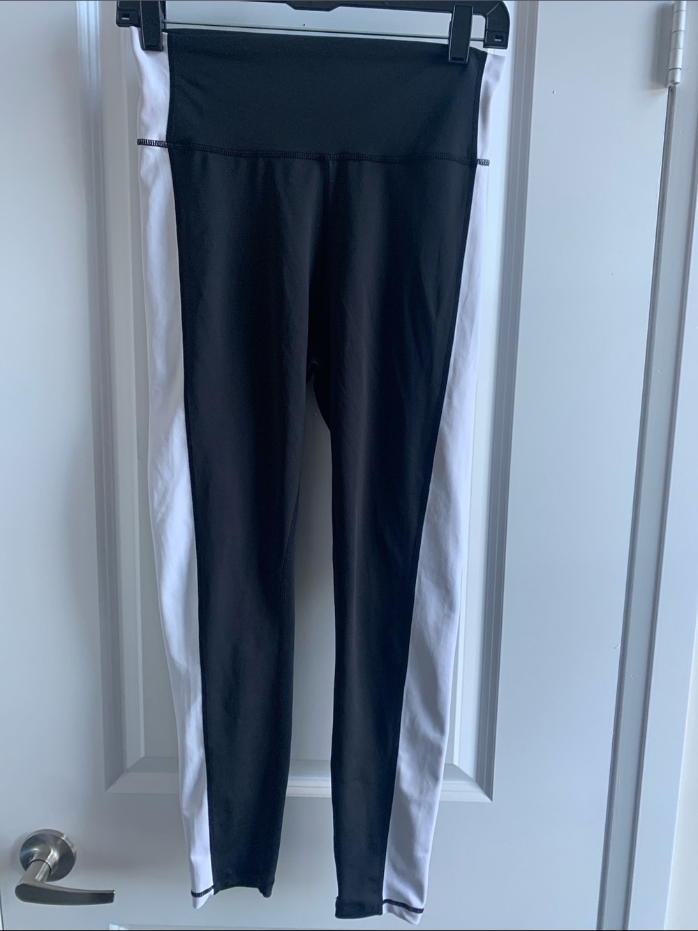 Black Leggings with White Side Panels - High-Rise Athletic Leggings